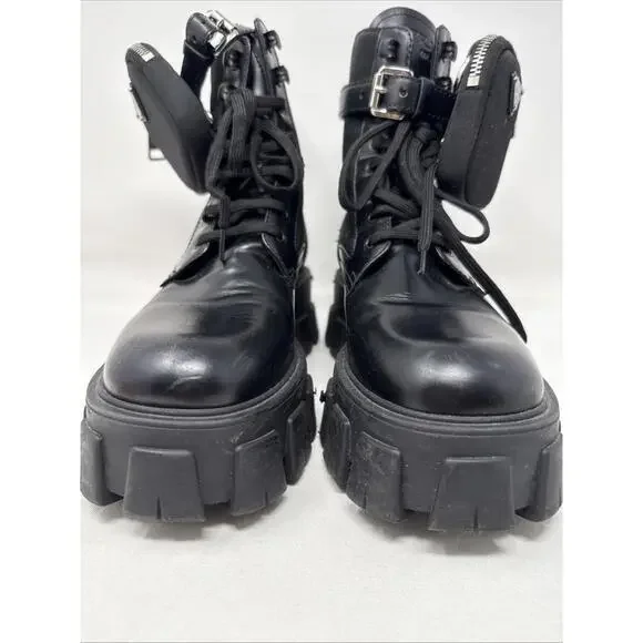 Prada Lug Sole Leather combat Boots Size 38
